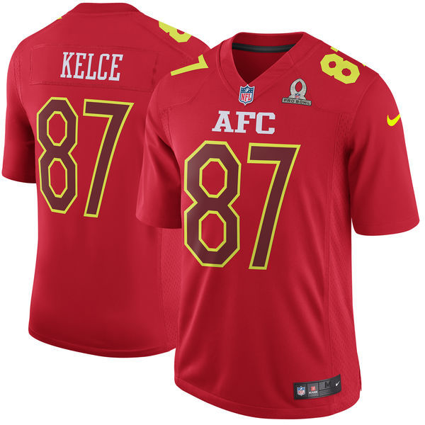Men AFC Kansas City Chiefs #87 Travis Kelce Nike Red 2017 Pro Bowl Game Jersey->new england patriots->NFL Jersey